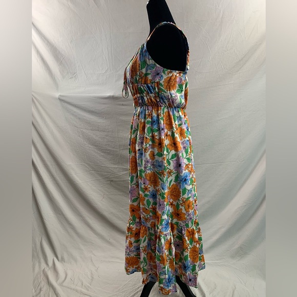 Boho Floral Print Tie Front Ruffle Hem Cami Dress - Picture 9 of 11